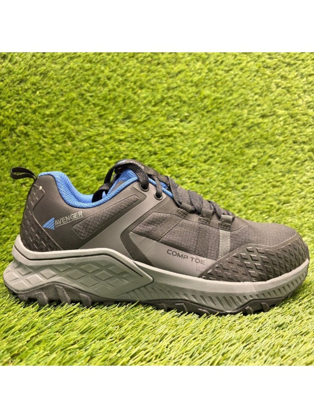 Avenger Aero Trail Mens Size 7 Black Gray Blue Composite Toe Safety Work Shoes